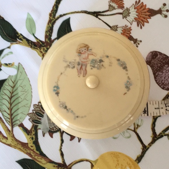 Antique Celluloid hand painted Cherub Powder Box - Picture 6 of 10